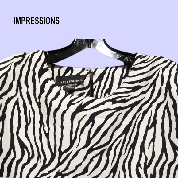 IMPRESSIONS NEW Light Academia Zebra Short Sleeve Career Blouse XL - Picture 7 of 11